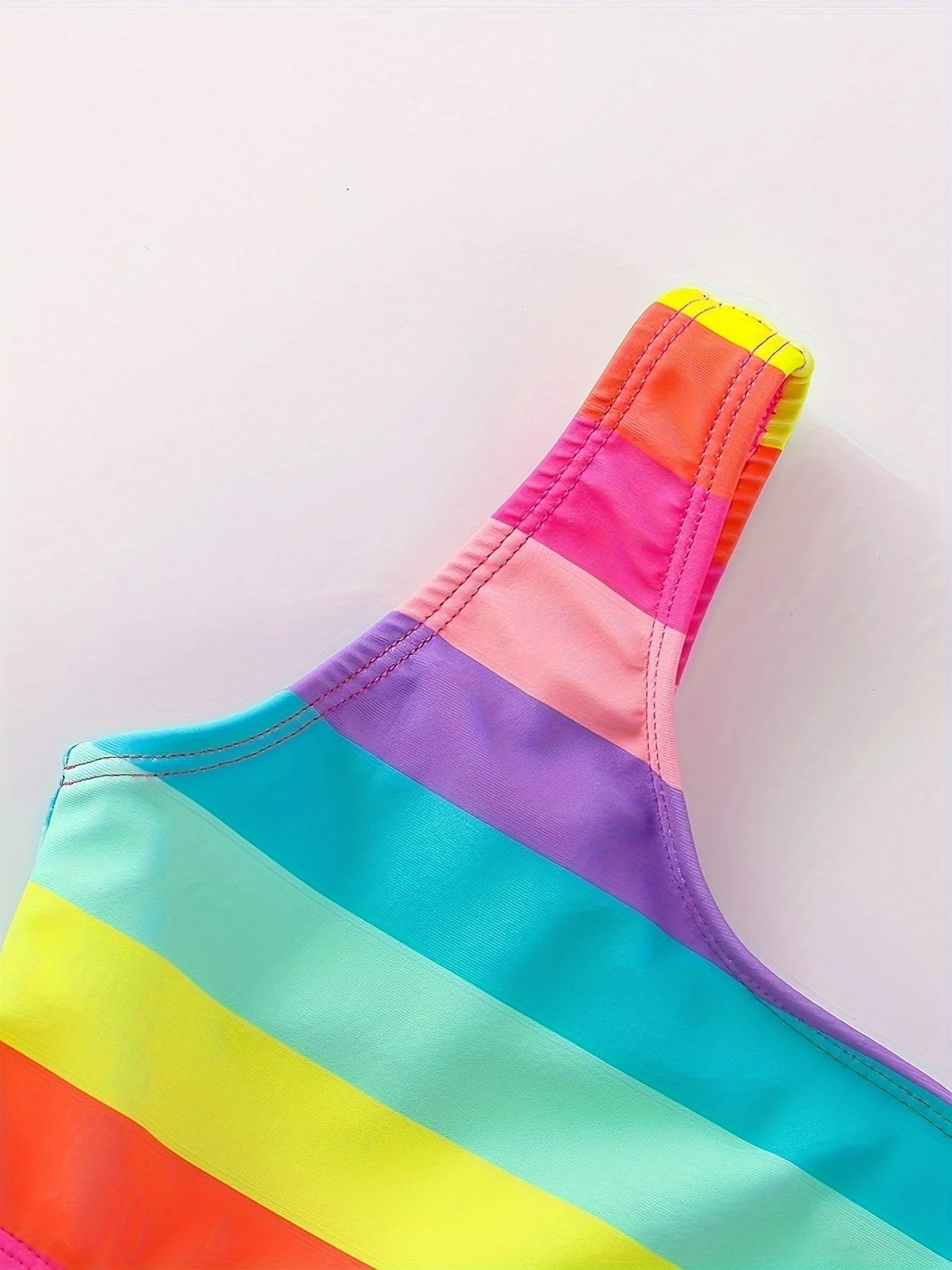 Summer Toddler Girls' Rainbow Horizontal Striped Exposed Waist Casual One-piece Swimsuit - Sun Studio