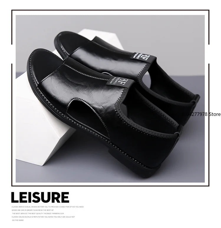 Sandals for Men Brand Casual Shoes Outdoor 2025 New Men's Slippers Comfortable Beach Shoes High Quality Leather Men Flat Sandals - Sun Studio