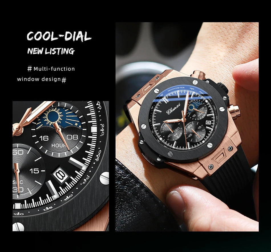 CHENXI Top Brand Luxury Watches for Mens Creative Fashion Luminous Dial with Chronograph Clock Male Casual Wristwatches - Sun Studio