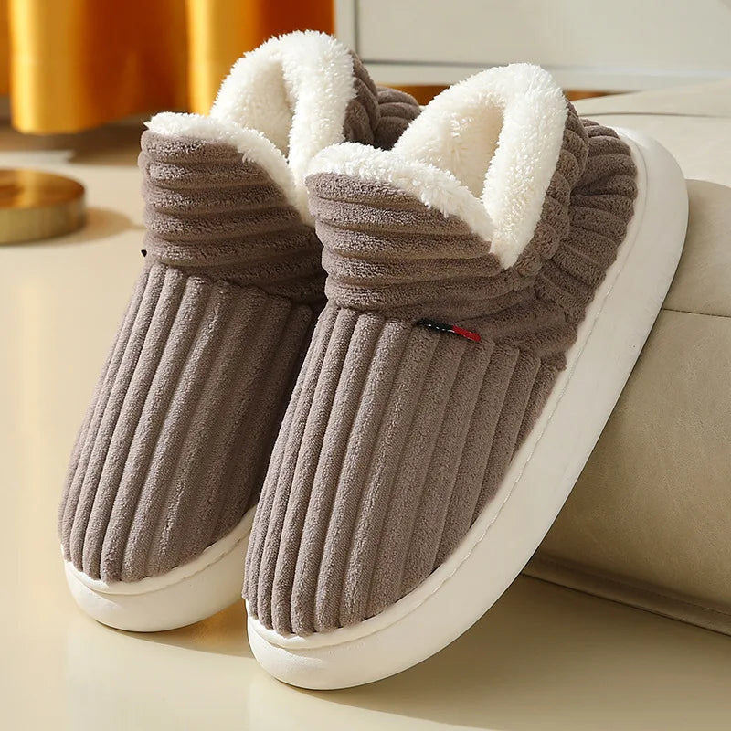 Asgard Men Plush Platform Slippers Winter Warm Outdoor Antiskid Fluffy Soft Cotton Boot Indoor Fashion Cozy Furry Flat Home Shoe