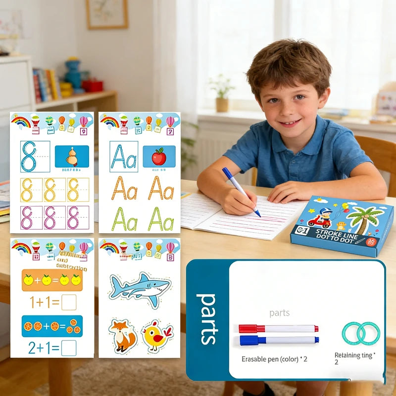 Magical Tracing Workbook Set, Reusable Magic Practice Copybook for Kids with Drawing Pens&Eraser,Fun Learning Books Handwriting - Sun Studio