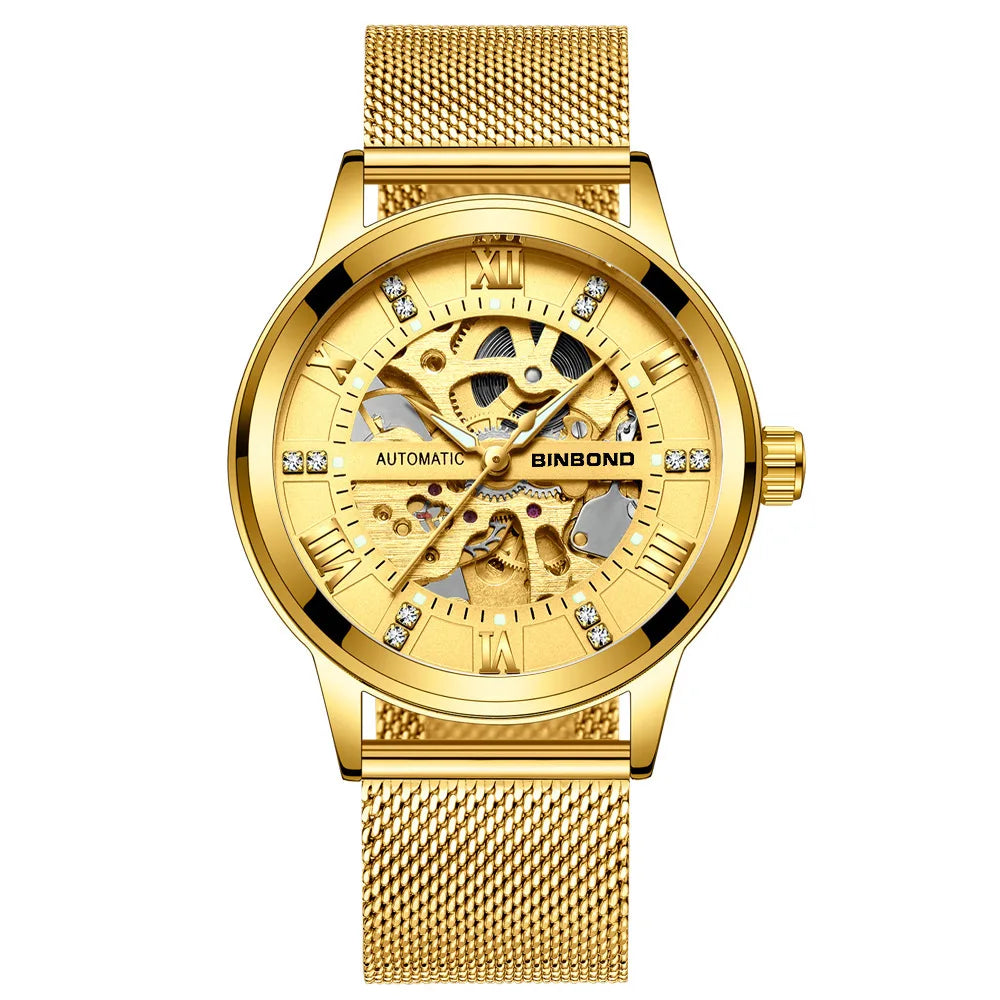 Bindond Mens Automatic Mechanical Watches Top Brand Luxury Stainless Steel Waterproof Hollow Male Wristwatches Relogio Masculino - Sun Studio