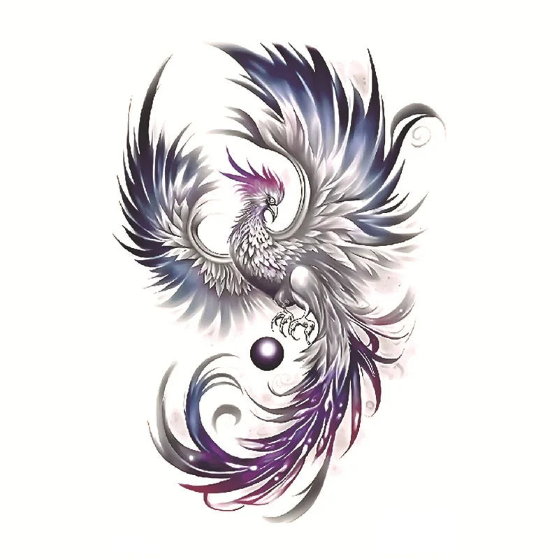 Waterproof Temporary Tattoo Sticker Phoenix Flash Tattoos For Women Men Colorful Phoenix Body Art Fake Tatoo Flower Arms Tattoo - Sun Studio