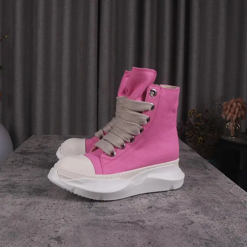 Men Women High-TOP Shoes Casual Canvas Platform Heel Sneakers Luxury Designer Jumbo Lace Up Zip Autumn Black Boots - Sun Studio