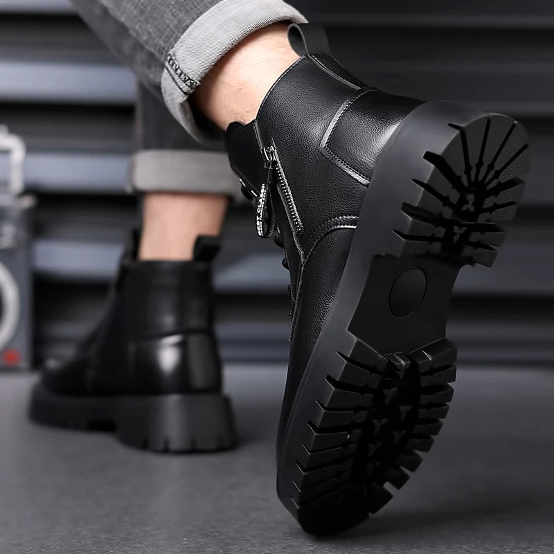 Autumn winter classic warm snow boots men's thick soles non-slip work boots men's outdoor casual shoes big head leather shoes - Sun Studio