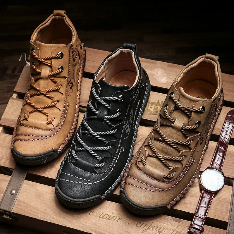 Handmade Leather Casual Men Shoes Ankle Boots Men Loafers Comfort Walking Shoes Men Flats Hot Sale Moccasins Shoes Plus Size - Sun Studio