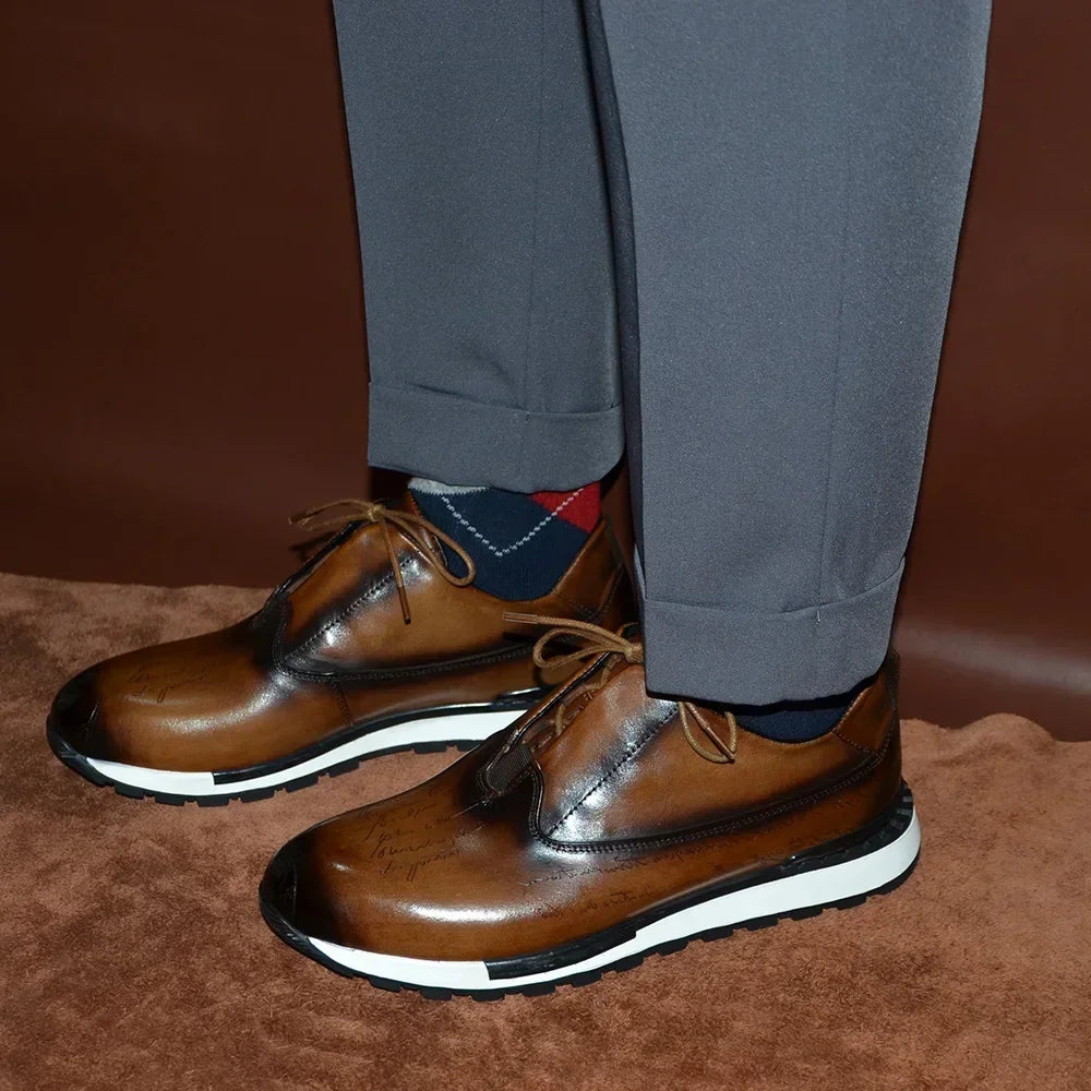 Luxury Brand Style Casual Sneakers Men's Shoes Genuine Leather Lace-up Basic Outdoor Footwear Daily Male Fashion Oxford Shoes - Sun Studio