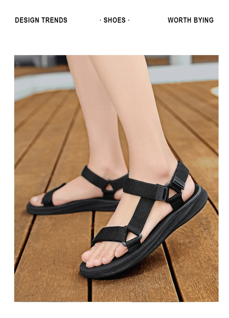 Black Men's Outdoor Casual Arch Support Sandals Anti-Slip Breathable Beach Holiday Sports Sandals for Summer Walking Size 40-45 - Sun Studio