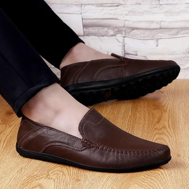 Genuine Leather Men Casual Shoes Luxury Brand Designer Men Loafers Moccasins Breathable Slip on Male Boat Shoes Plus Size 37-47 - Sun Studio