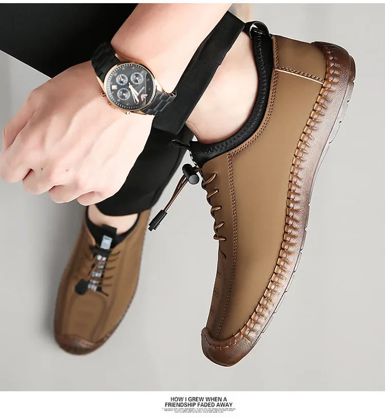 Men's Casual Slip-On Soft Bottom Breathable Beans Shoes Fashionable Spring Autumn Wear Resistant Microfiber Leather Shoes - Sun Studio