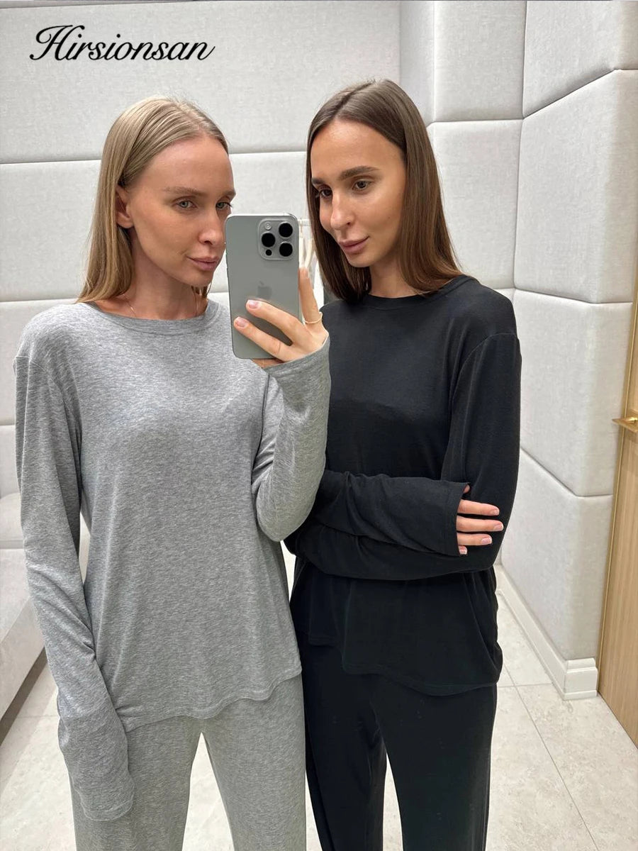 Hirsionsan Modal Soft Loose Sets Women 2026 Casual Two Pieces Long Sleeve T Shirts and High Waist Dresses Outfits Tracksuit - Sun Studio