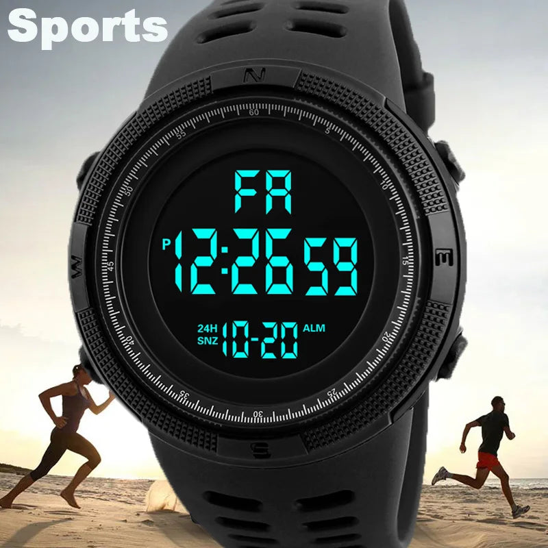 YIKAZE Men's Digital Electronic Watch Sports Glow 50mm Large Dial Student Outdoor Adventure Trend Multifunctional Watches Clock - Sun Studio