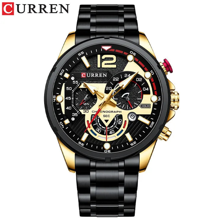 CURREN 8395 Men's Minimalist Large Dial Watch, Water-resistant Calendar Six-hand Multifunctional Quartz Watch - Sun Studio