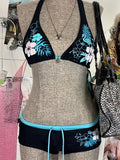 Vintage Flower print Cutie set Bikini 2000s Swimsuit Sexy Women Bathing Fashion Halter Strap Swimwear High Street Beach Female - Sun Studio