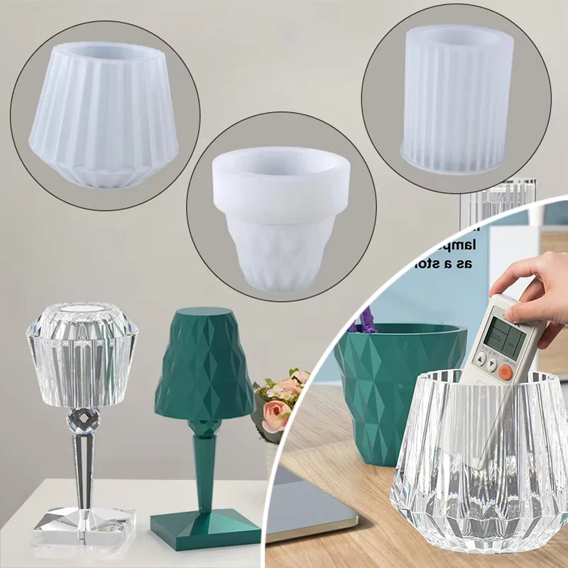 DIY Epoxy Resin Table Night Lamp Silicone Mold with Diamond Pattern Crystal Lamp Resin Mold Plant Pot Mold Home Decoration Craft - Sun Studio