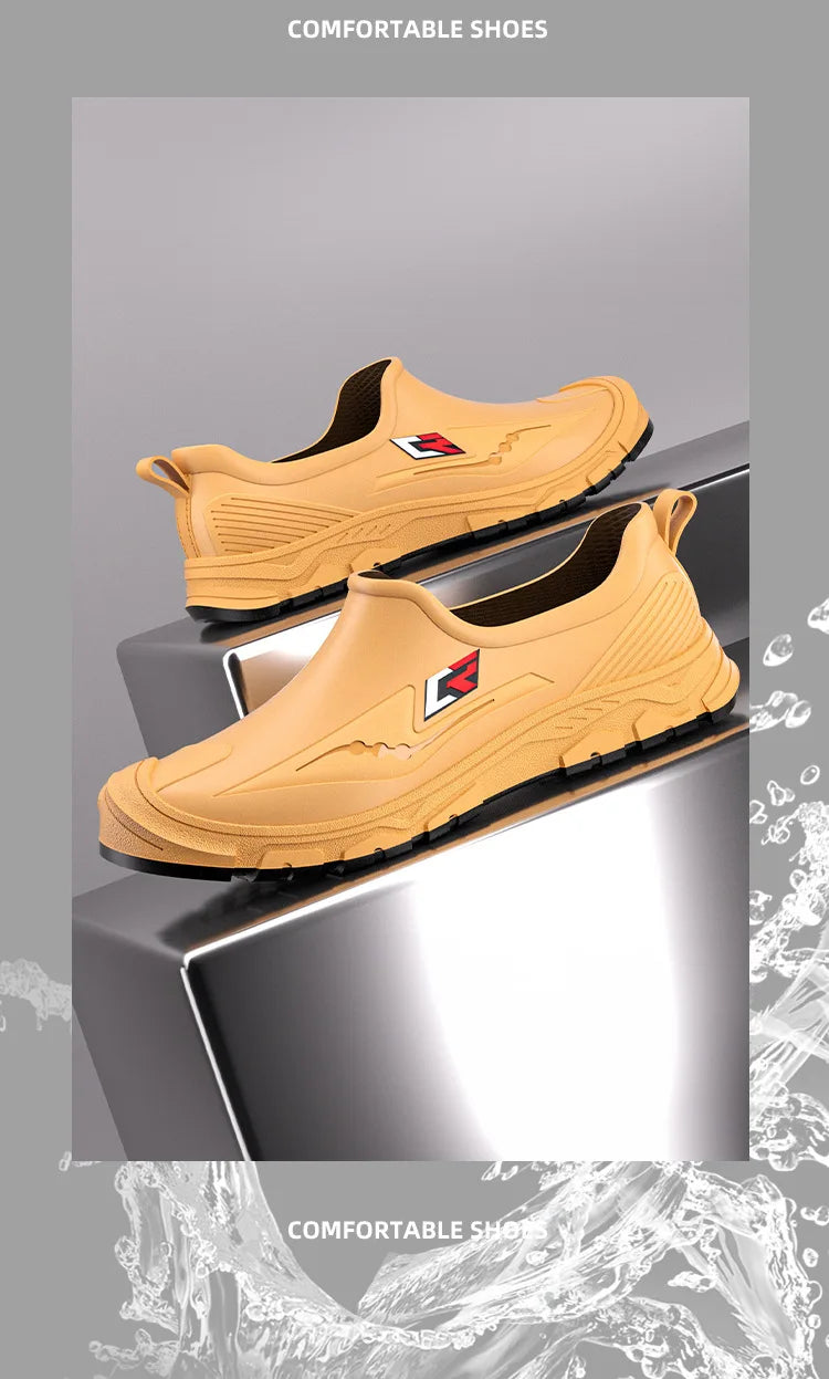 New Short-tube Rain Boots for Men Non-slip and Wear-resistant Fishing Water Shoes Plus Velvet Rubber Shoes Waterproof Rain Boots - Sun Studio