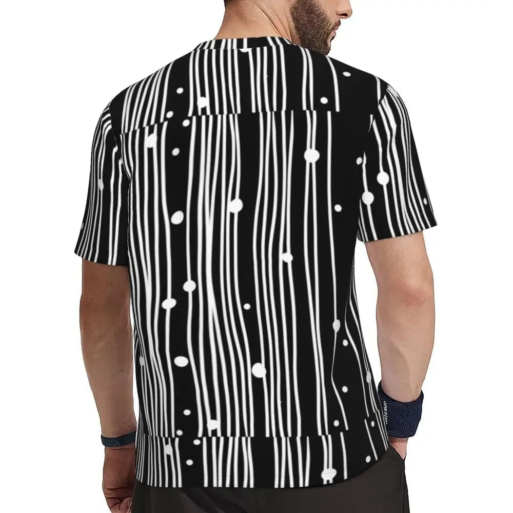 Gym T Shirt For Mens Retro Dots And Stripes T Shirts Fashion Blue Line Design Summer Tees O Neck Basic Graphic Clothes Plus Size - Sun Studio