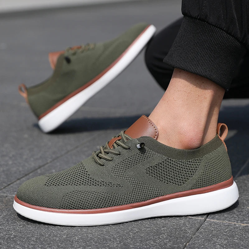 Men's Fashionable Knitted Lace Up Shoes Breathable Mesh Stable and Soft Sole Trendy Luxurious Running Flat Shoes Tenis Masculino - Sun Studio