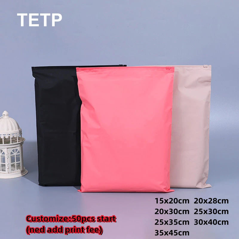 TETP 50Pcs Black/Pink/Beige Frosted Zipper Bag Home T-shirt Pants Swimsuit Packaging Storage Wholesale For Small Business - Sun Studio