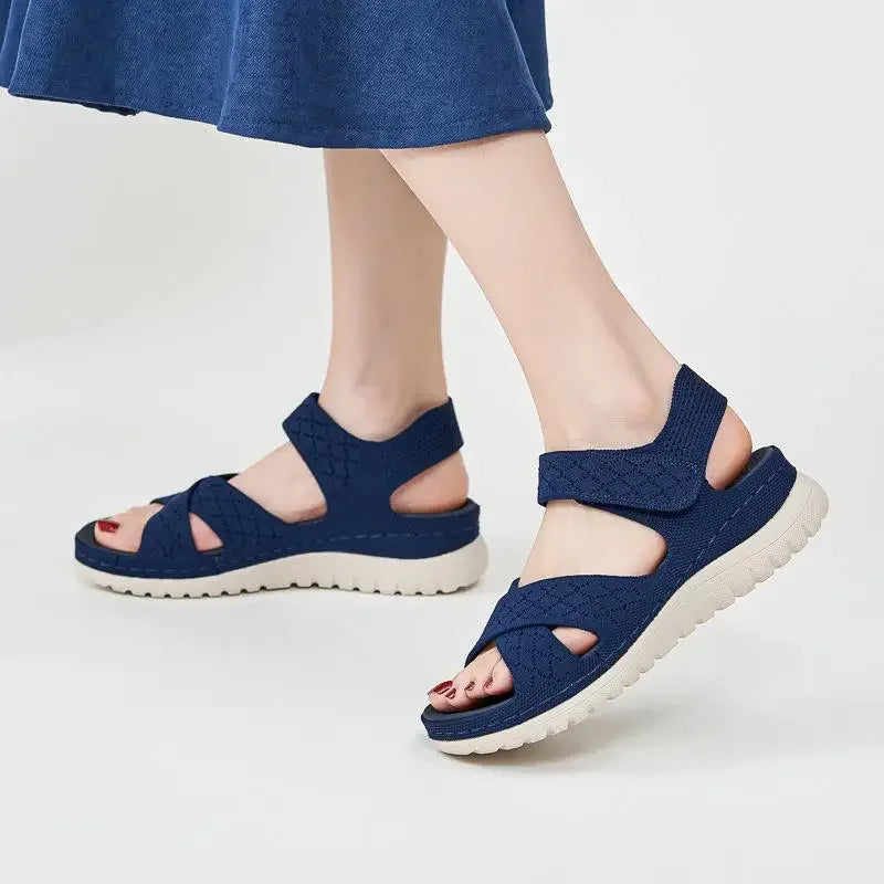 Summer Women Flat Sandals Brand Woman Summer Holiday Shoes Bohemia Style Modern Sandals Pink Blue Big Size 42 DX361 - Sun Studio