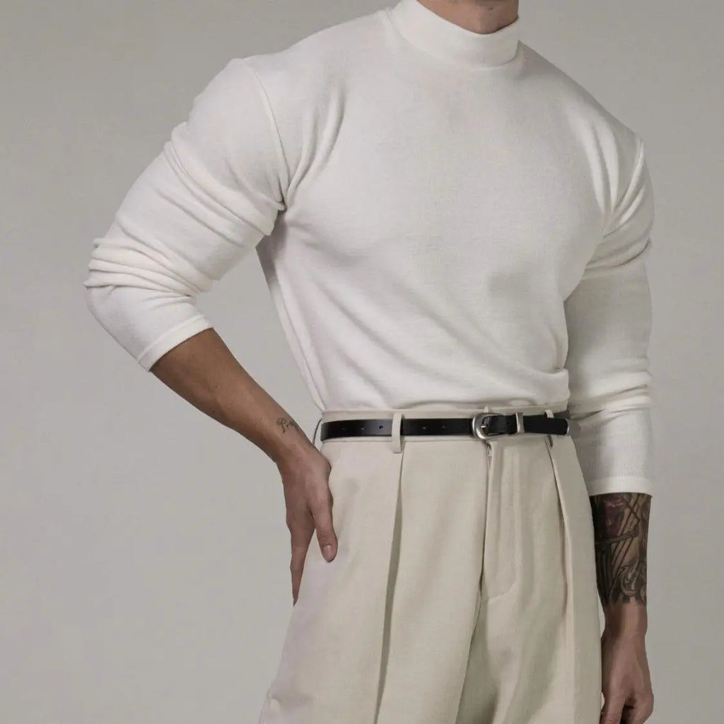 Fitness T-shirt Men's Clothes Spring Autumn Training Suit Threaded Turtleneck Slim Fit Sports Quick Dry Breathable Long Sleeves - Sun Studio