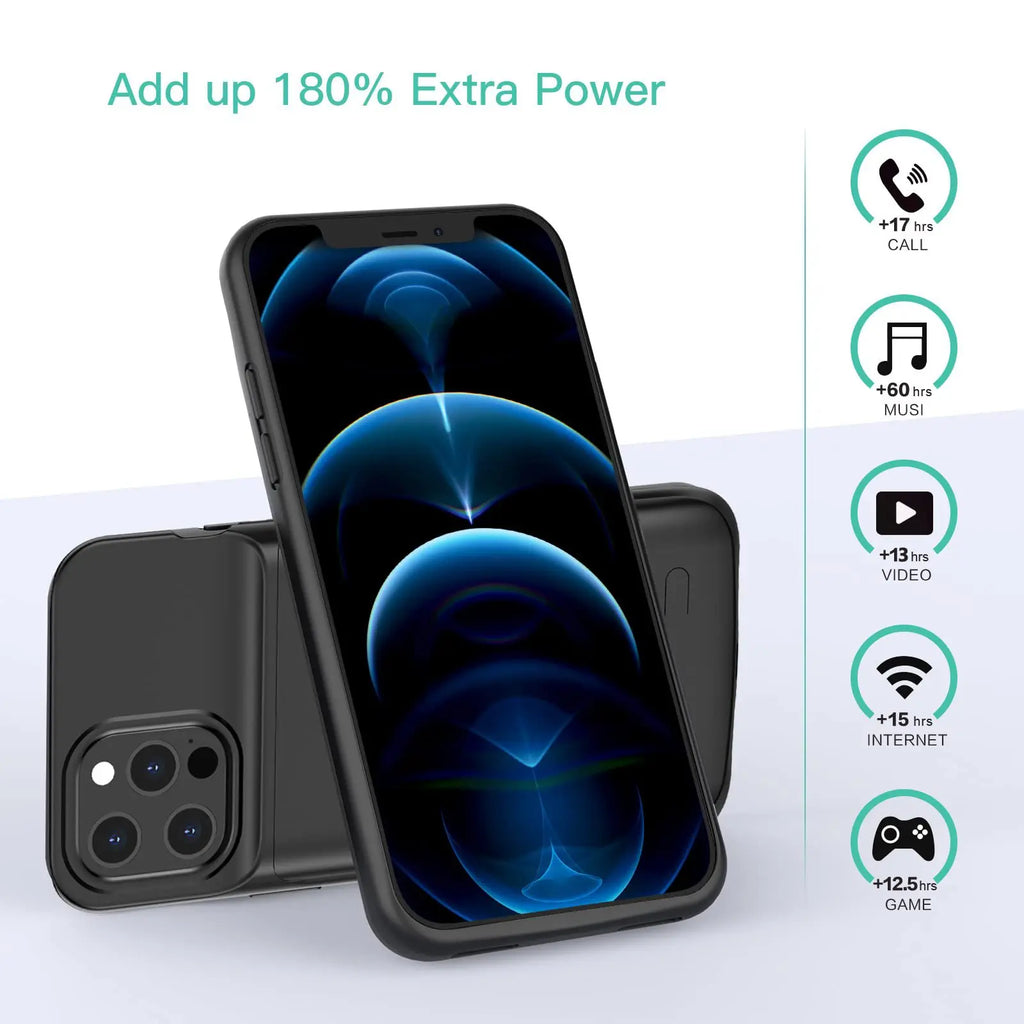 6800mAh Outdoor Backup Battery Portable Soft Silicone Charging Case for IPhone16 ProMax 15 14 13 12 11 XSmax 8 7 6 Full Series - Sun Studio