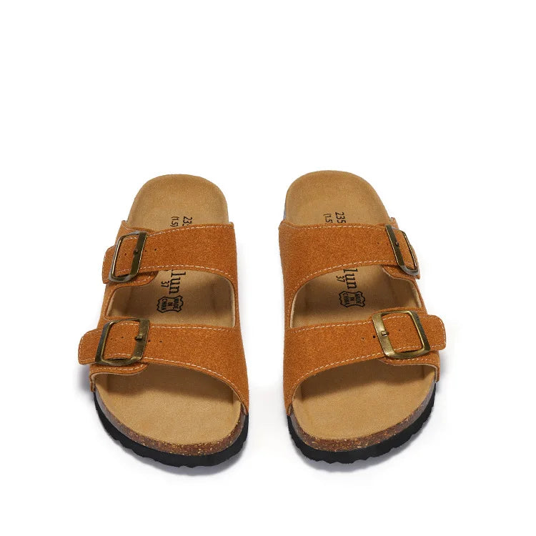 Summer Faux Suede Leather Cork Slippers Flip-flops Women Men Unisex Retro Wear Muller Slippers Fashion Casual Beach Sandals - Sun Studio