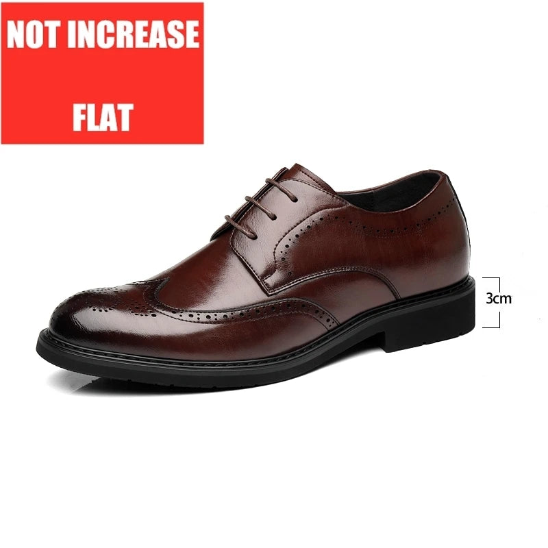 Men's Dress Brogues Elevator Shoes Platform Breathable Casual Business Luxury Genuine Leather Heightening Shoes 6 8CM Taller Man - Sun Studio