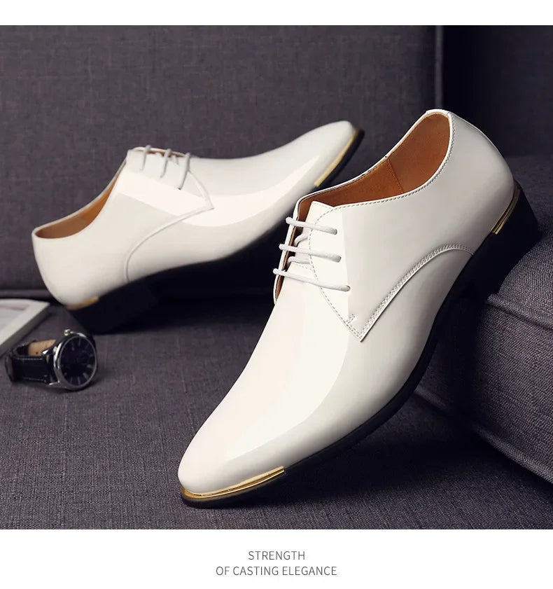 2024 New Men’s Patent Leather Shoes  British Style Men's Dress Shoes Lace Up Pointed Toe Wedding Business Party Social Shoe Male - Sun Studio