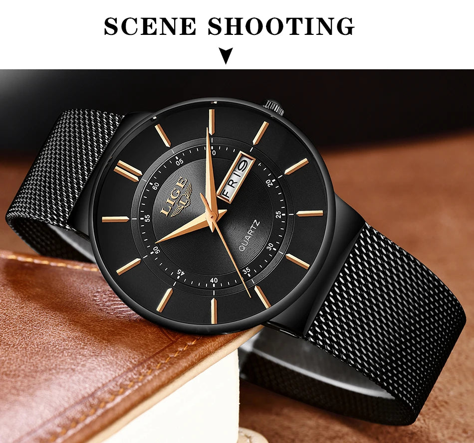 LIGE 2024 Luxury Men Watches Waterproof Ultra Thin Date Clock Male Steel Strap Casual Quartz Watch Men Sports Wrist Watch Man - Sun Studio