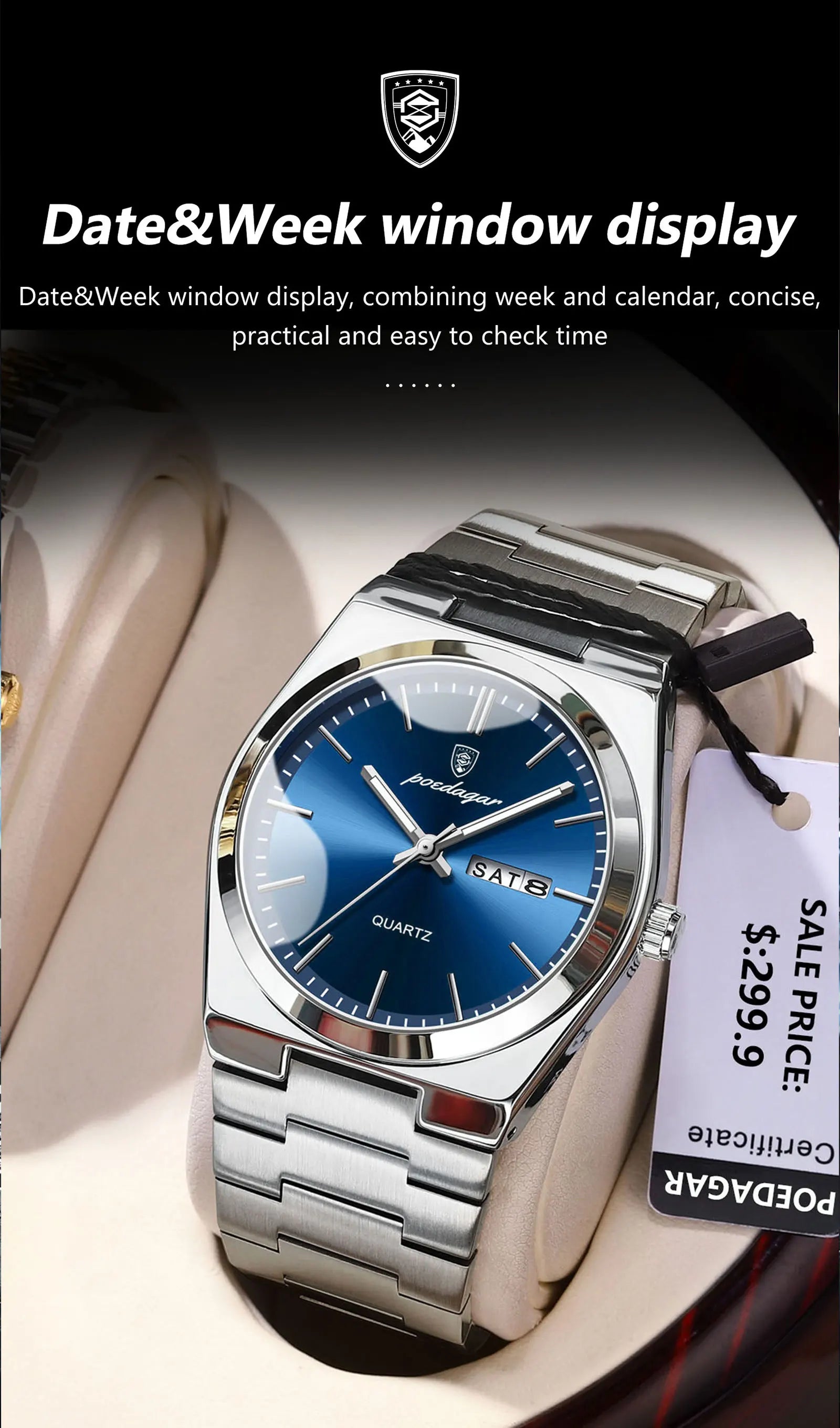 POEDAGAR Luxury Watch For Man Waterproof Luminous Date Week Stainless Steel Men Watch Casual Quartz Men's Watches Male Clock+box - Sun Studio