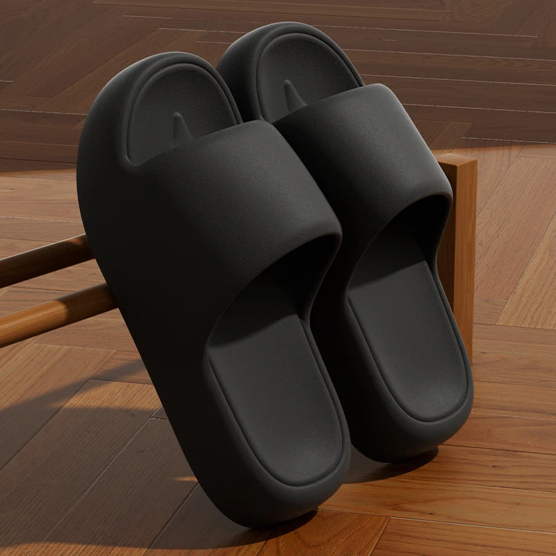 Unisex Bathroom Slippers Cloud Cushion Slides Summer Flat Sandals Thick Platform Shoes Man Indoor Non-Slip Couple Flip Flops - Sun Studio