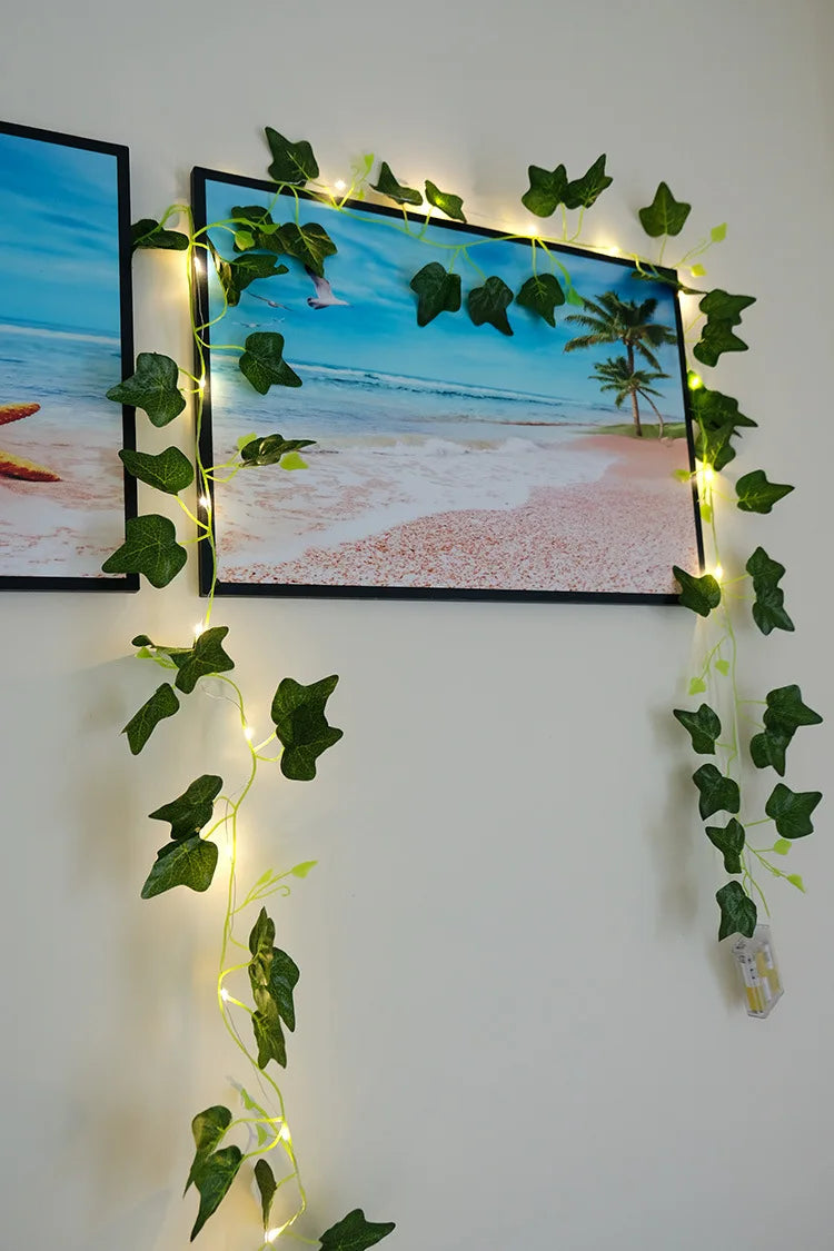 12/10/2m Fake Green Leaf Ivy Vine with LED Lights Home Bedroom Decor Wedding Glowing Artifical Plant Garland Home Decor - Sun Studio