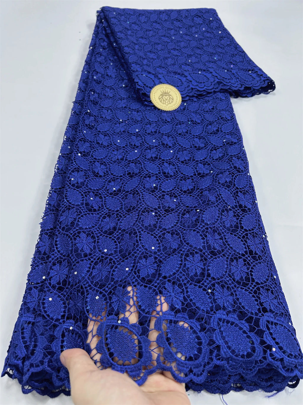 2024 Peach African Guipure Cord Lace Fabric with Stones Chemical Lace Fabric Water Soluble Lace For Women Evening Party Dresses - Sun Studio