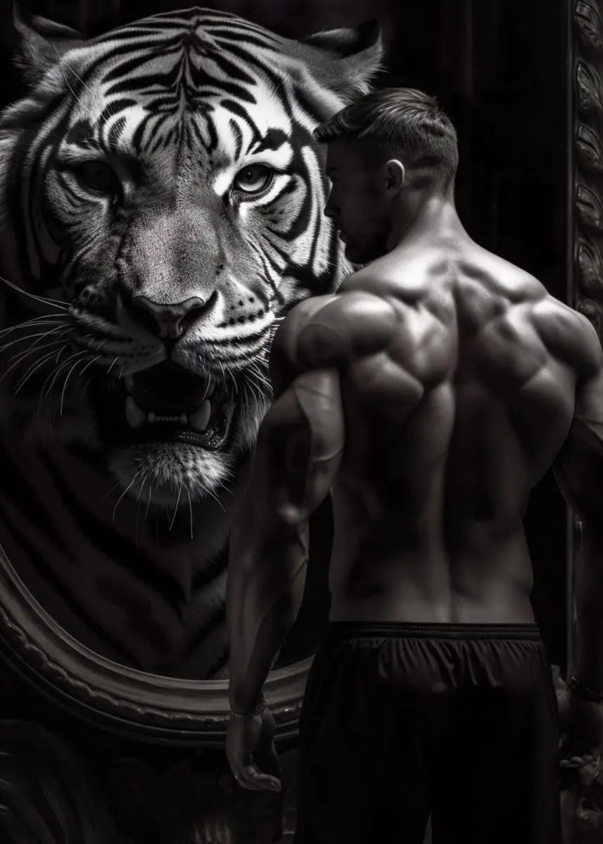 Gym Motivation Muscle Man with Tiger Bodybuilding Fitness Art Poster Canvas Painting Wall Print Picture for Home Gym Decor - Sun Studio