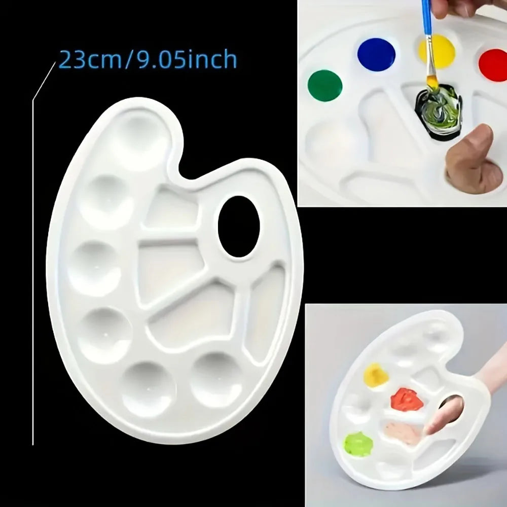 2/6/8/10 Pack Plastic Art Painting Palettes, Oval Shaped Multi-Well Mixing Palette for Watercolor, Acrylic, and Oil Paints - Sun Studio