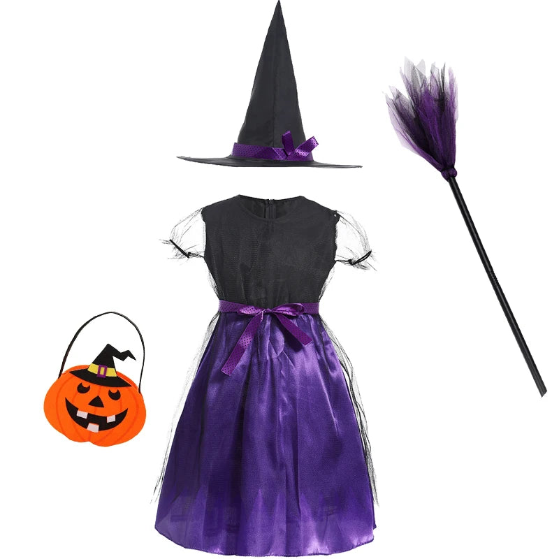 2-15Y Girls Halloween Witch Costume Children Cosplay Vampire Bat Dresses Carnival Party Clothes Children's Halloween Gifts - Sun Studio