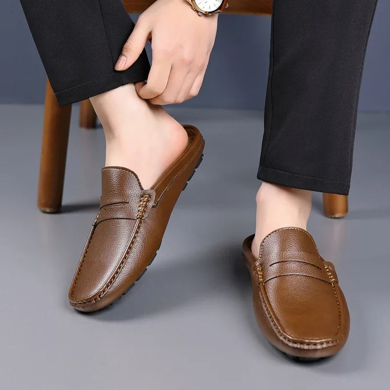 YRZL Loafers Summer Slip on Half Shoes for Men PU Leather Slippers Casual Breathable Comfy Loafers Moccasins Casual Shoes Men - Sun Studio
