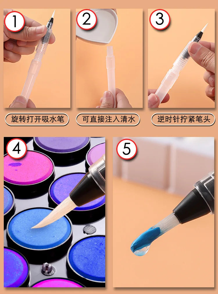 3/7pcs Watercolor Brush Set Soft Water Coloring Pen Paint Brushes For Beginner Art Drawing  Painting - Sun Studio