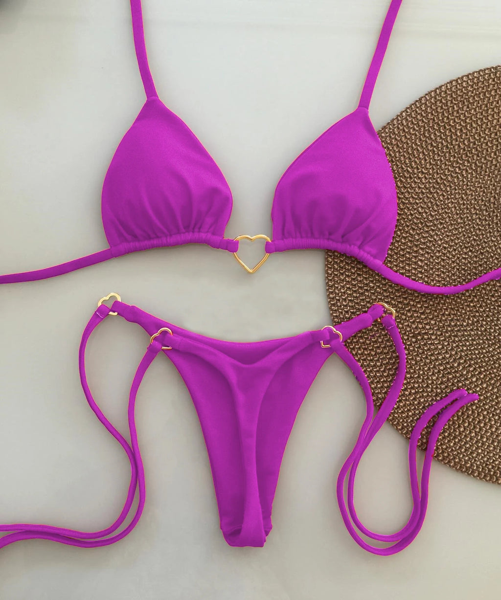 2024 New Sexy Low Waisted Bikini Set Swimsuit Female Swimwear Women Solid Red Strappy Beachwear Bathing Suits Brazilian biquini - Sun Studio
