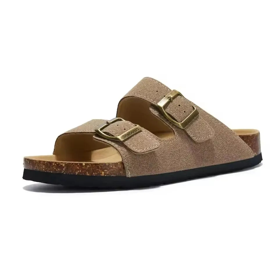 Summer Faux Suede Leather Cork Slippers Flip-flops Women Men Unisex Retro Wear Muller Slippers Fashion Casual Beach Sandals