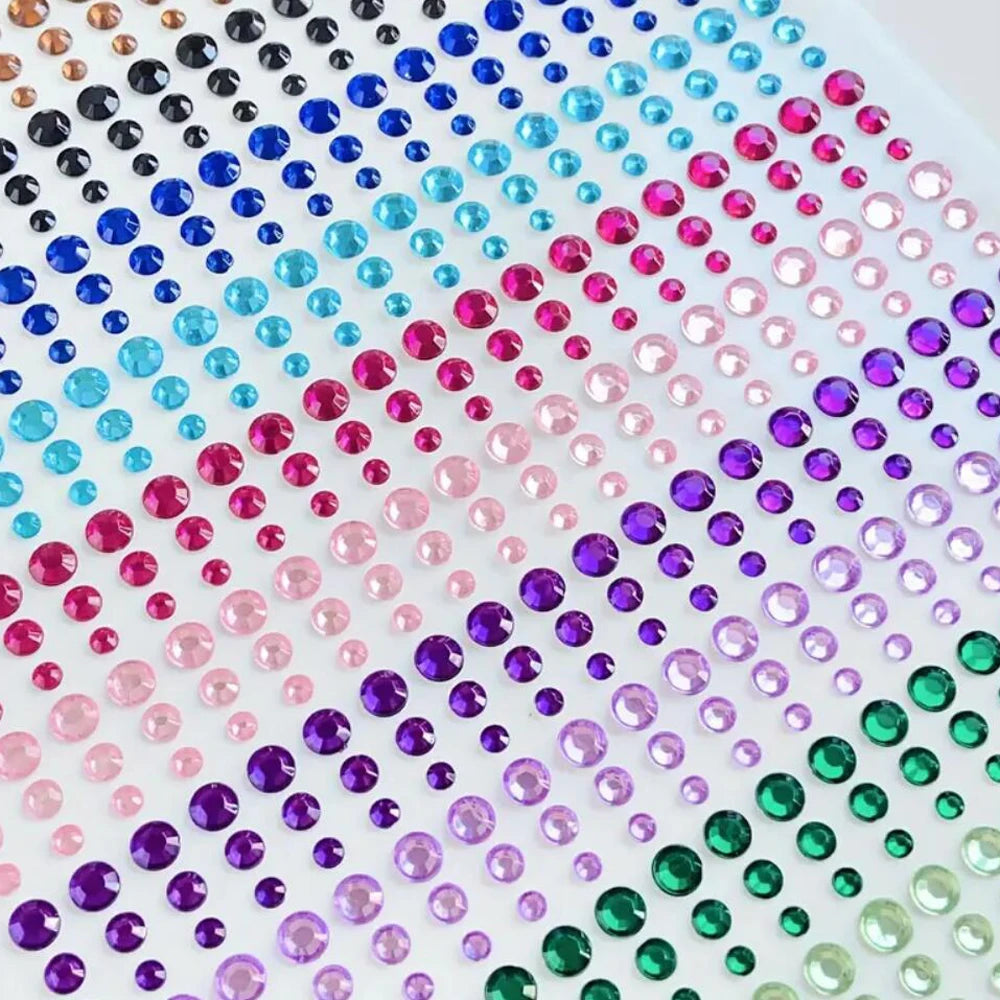 1sheet 900pcs Rainbow Face Glittle Gem Stickers Stick-On Facial Tattoo Eye Rhinestone Jewels 3/4/5mm Mix Wedding Party Make Up - Sun Studio
