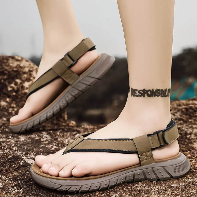 Summer men's casual breathable outdoor beach shoes flip flops waterproof anti slip comfort mesh sandals youth fashion slippers - Sun Studio