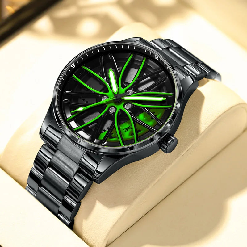 LIGE Men Watches Waterproof Rotary Sport Car Rim Man Luxury Watch Luminous Fashion Stainless Steel Quartz Men's Watches - Sun Studio