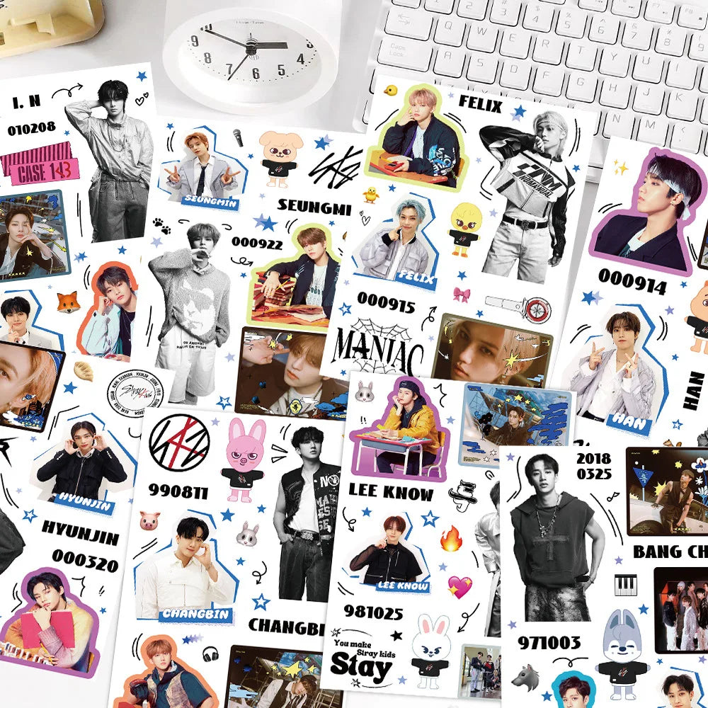 8PCS Kpop Skz Series Stickers Hand Account Skz Team DIY Sticker Notebook Skateboard Waterproof Sticker - Sun Studio