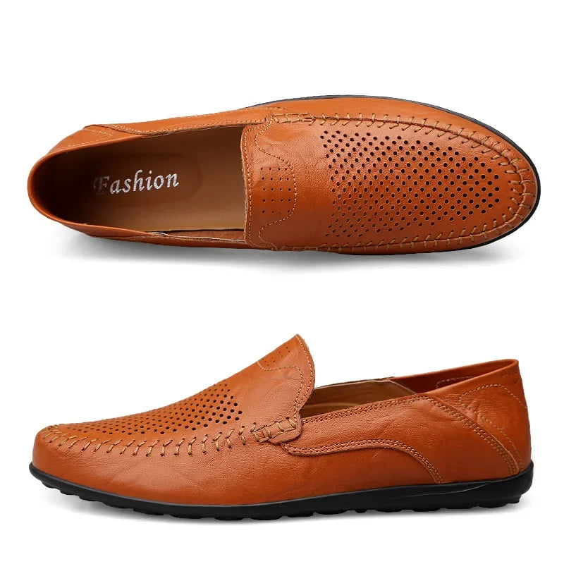 Genuine Leather Men Casual Shoes Luxury Brand Designer Men Loafers Moccasins Breathable Slip on Male Boat Shoes Plus Size 37-47