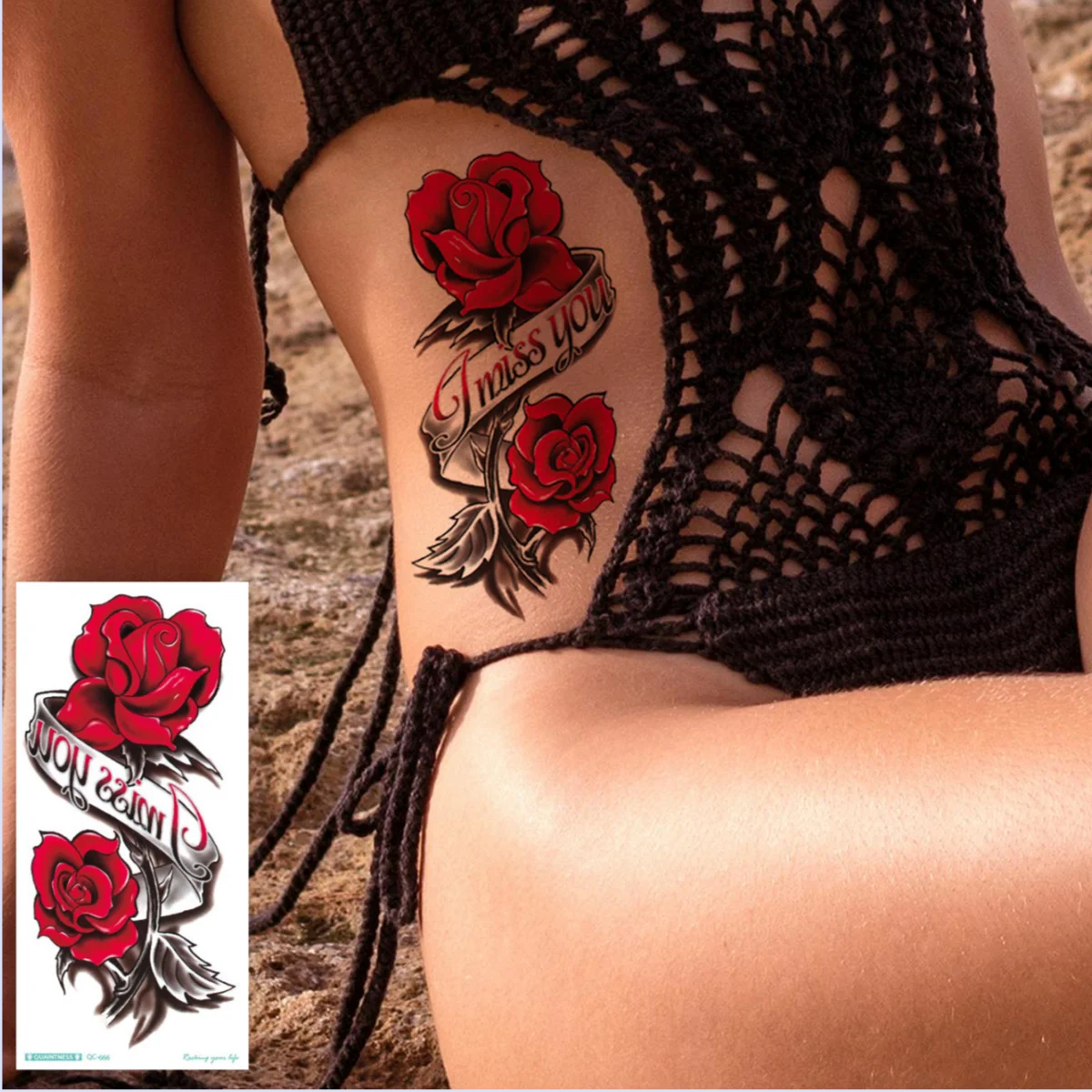 6Sheets Waterproof Bright Flora Rose Flower Tattoo Stickers for Girls Temporary Fake Tattoos for Women Chest Arm Decorations - Sun Studio