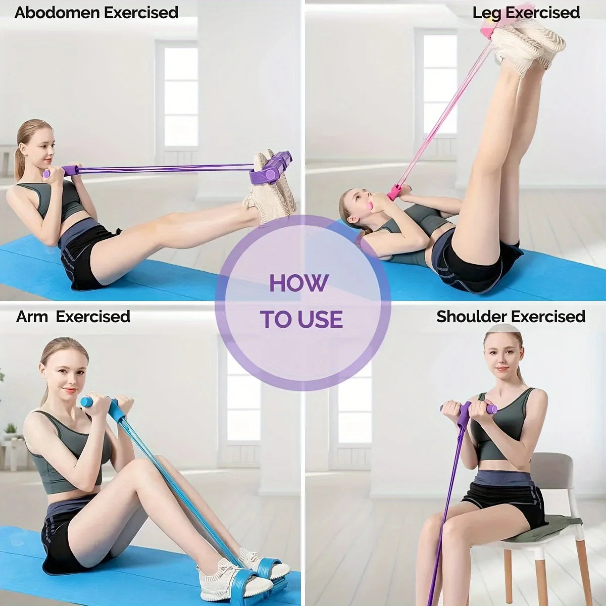 Multi-Functional Four-Tube Pedal Tensioner Yoga Elastic Band Home Fitness Equipment Abdominal Strengthening Tension Rope - Sun Studio