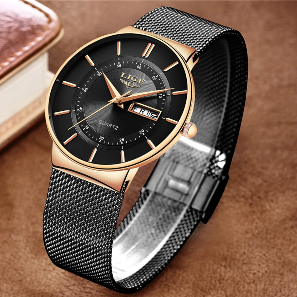 LIGE 2024 Luxury Men Watches Waterproof Ultra Thin Date Clock Male Steel Strap Casual Quartz Watch Men Sports Wrist Watch Man - Sun Studio
