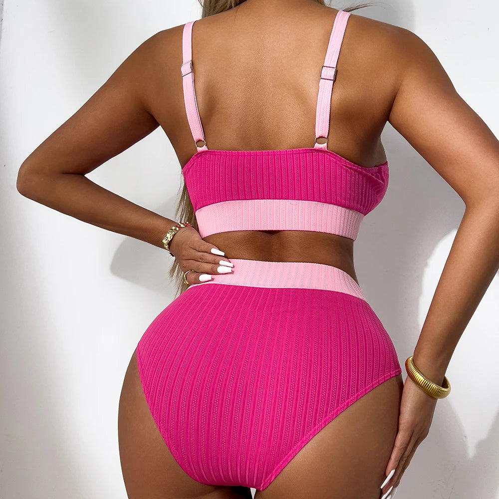 Strappy Bikinis 2026 Women High Waist Swimwear Female Sexy Swimsuit Solid Bathers Bathing Swimming Swim Suit Beachwear Summer - Sun Studio